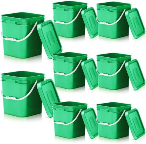 Mumufy 8 Pcs 3.5 Gallon Square Food Grade Bucket with Lid, Green by Mumufy