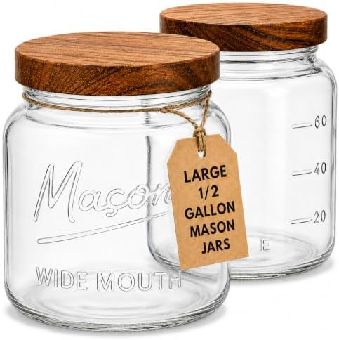kitchentoolz Large Mason Jars with Lids – 64 oz Mason Jars Wide Mouth, 1/2 Gallon Glass Jar with Lid for Pantry Storage, Canning, Flour, Dry Goods – 2 Pack by KITCHENTOOLZ