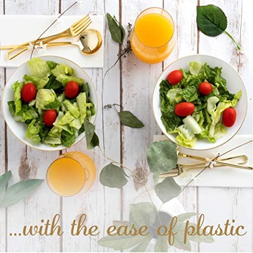 White Plastic Organic Party Soup bowls With Gold Rim [16 OZ 10 Count] - Image 5