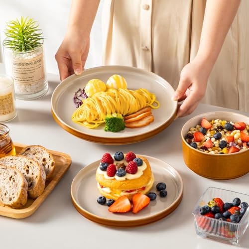 vancasso ONION Ceramic Plates and Bowls Sets, 24 Pieces Grey Dinnerware Sets for Kitchen, Reactive Glaze Dishes Set for 8, Dishwasher and Microwave Safe - Image 6
