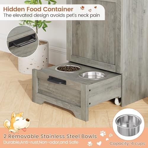 Dog Feeding Station with 2 Elevated Dog Bowls - Image 4