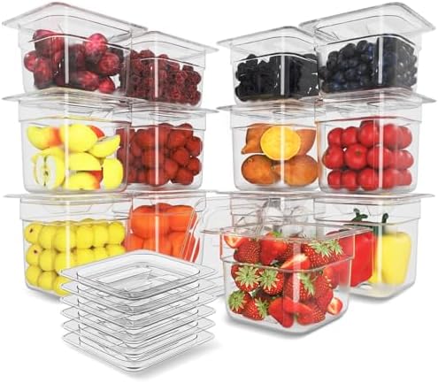 12-Pack NSF Polycarbonate Food Pans with Lids.1/6 Size.6 Deep,Clear by HNEDSEN