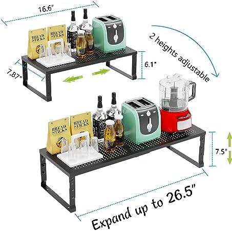 Jojocross Expandable Adjustable Stackable Kitchen Organizer, Spice Rack,Metal Pantry Storage Shelves Racks,Counter Shelf for Cabinets, Countertop, Cupboard (3 Packs/Medium/Black) - Image 3