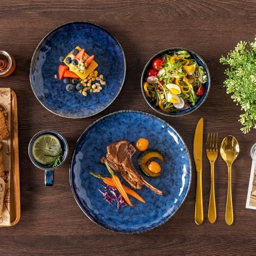 vancasso Starry 16 Pcs Dinnerware Set for 4, Handmade Reactive Glaze, Blue - Image 3