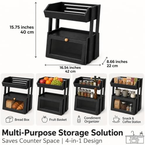 3-Tier Bamboo Bread Box for Kitchen Countertop with Fruit Basket - Image 6