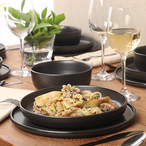 Gibson Elite Bayou Moon Plates and Bowls Sets, 16-Piece Black Matte Stoneware Dinnerware Sets, Solid Color Reactive Glaze Dish Set - Image 2
