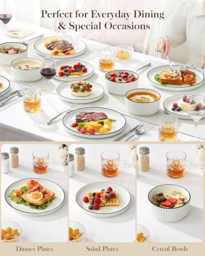 MALACASA Porcelain 12 Pieces Plates and Bowls Set, Dinnerware Set for 4 - Image 6