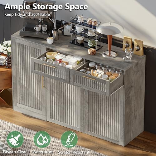 Double 13 Gallon Pull Out Trash Can Cabinet with Storage Cabinet,Wood Grey - Image 4