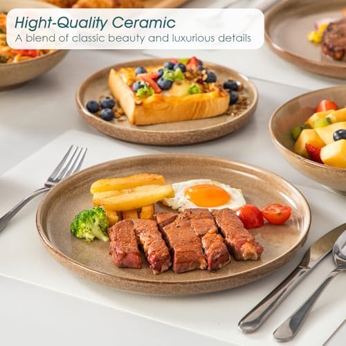 vancasso ANYA 24 Pieces Plates and Bowls Set, Caramel Dinnerware Sets, Reactive Glaze Dishes Set for 6, Ceramic Dishware Sets Kitchen Dinner Set, Microwave & Dishwasher Safe - Image 5