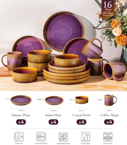 TheTerra Ceramic Dinnerware Set for 4, 16-Piece Plates and Bowls Set - Image 2