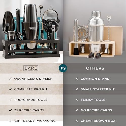 BARE BARREL® Mixology Bartender Kit Bar Set | 16-Piece Cocktail Shaker Set | Martini Barware Mixing Tools for Home Bartending | Incl. 35 Recipe Cards | Gift Set (28oz Boston Shaker, Jet Black/Black) - Image 6