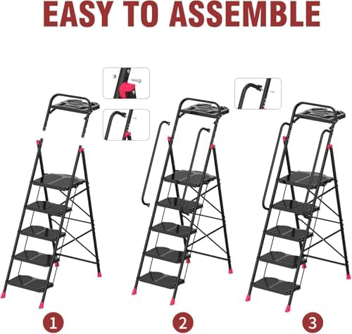 5 Step Foldable Step Ladder Stool with Roomy Tool Tray and Secure Handrail, Foldable Platform Ladder 5 Step Folding Stepstools with Wide Pedals and 800lbs Weight Capacity for Adults, Home, Kitchen - Image 6