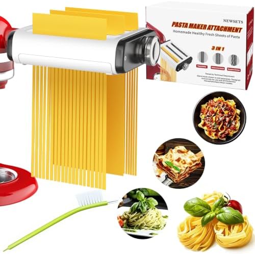 Pasta Maker Attachment for All Kitchenaid Mixers, Noodle Maker Kitchen Aid Mixer Accessories 3 In 1 Including Dough Roller Spaghetti Fettuccine Cutter - Homemade Fresh Pasta Easily! by NEWSETS