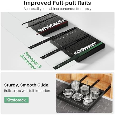 Pull out Cabinet Organizer, Wider Expandable(14"-24") Heavy Duty Slide out Drawers Fixed with Adhesive Nano Film for Pots and Pans, Roll out Shelf Storage for Kitchen Base Organization 2-Pack - Image 5