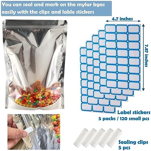 500-Pack Reclosable Small Mylar Bags for Food Storage 4.7" x 7.9" Stand Up Pouch Bags in Bulk Resealable Smell Proof Aluminum Silver Foil Bags with Clear Window - Image 3