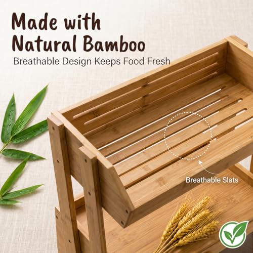 3-Tier Bamboo Bread Box for Kitchen Countertop with Fruit Basket - Image 6