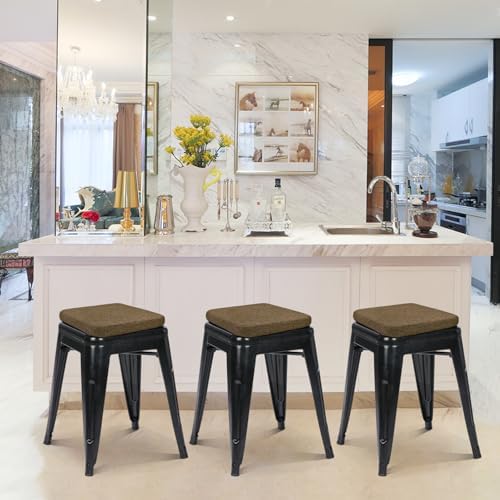 BUYUE Friendly Woven Fabric Magnetic Bar Stool Cushions Set of 4, Enhanced Anti-Slip Breathable Small Chair Seat Pads for Café Bistro Stackable Metal Stools (Square, Brown, 4 Counts) - Image 3