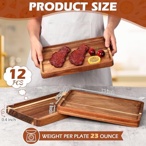 Roshtia 12 Pcs Acacia Wood Serving Tray Dinner Plates,8'' X 12'' X 1'' - Image 2