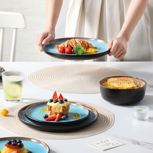 vancasso Plates and Bowls Sets, 18 Pieces Stoneware Dinnerware Sets for 6, Kitchen Dish Set Mircowave and Dishwasher Safe Ceramic Dishware, Blue, Series AMBER - Image 5