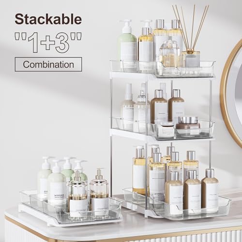 Delamu 2-Tier Multi-Purpose Bathroom Under Sink Organizers and Storage, Stackable Kitchen Pantry Organization, Pull Out Medicine Cabinet Organizer with Movable Dividers, White, 2 Pack - Image 3