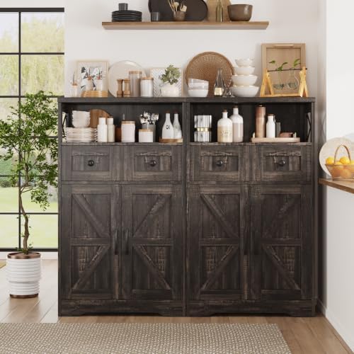 Farmhouse Storage Cabinet Set of 2, Small Kitchen Pantry Coffee Bar Cabinet - Image 4