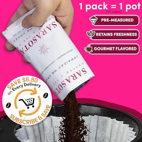 Coffee Packets – Jamaican Me Crazy Flavor | Medium Roast 1.5oz Pre-Measured Packs for 12-Cup Drip Makers | Low Acid Mold-Free Ground | 42 Pouches – Sarasota - Image 3