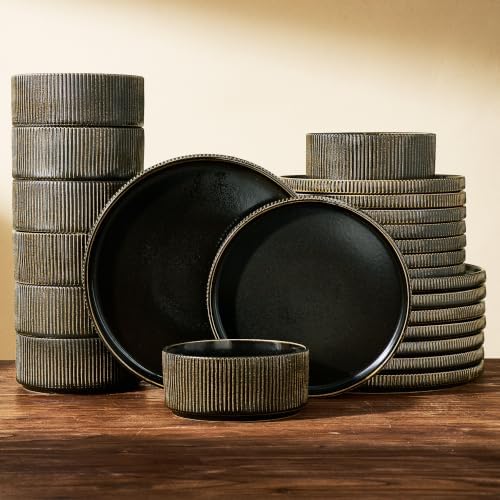Stoneware Dinnerware Sets, Reactive Glaze Dishes Set for 8 by FamiwarePremium