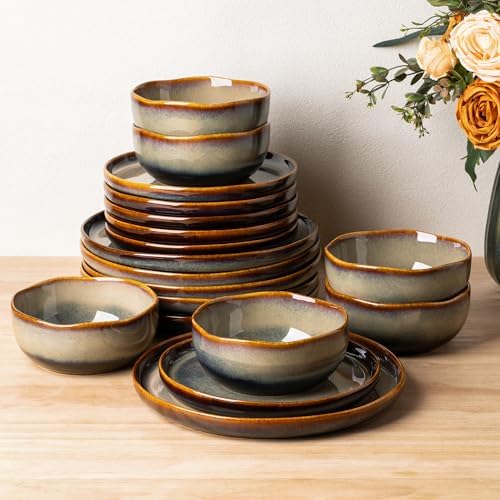 TheTerra Ceramic Dinnerware Set for 6, 18-Piece Plates and Bowls Set by TheTerra