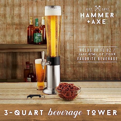 Hammer + Axe Beverage Dispenser – 88 oz Party Drink Dispenser with Ice Tube & Tap| Drink Fountain for Beer, Water, Iced Tea| Mimosa Tower| Margarita Tower| BBQ & Tailgate Essential| Home Bar Accessory - Image 2