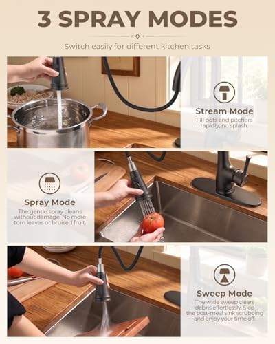 WEWE Vintage Kitchen Faucet, Pull-Down Sprayer, Matte Black, High Arc - Image 3
