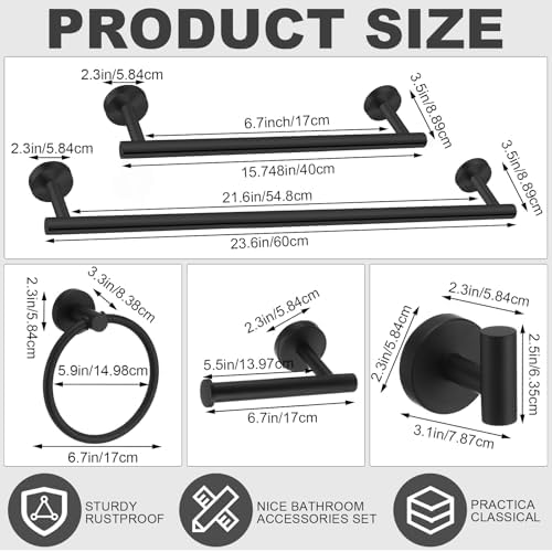 Gisafai 20 Pcs Black Bathroom Accessories Hardware Set Towel Racks - Image 2