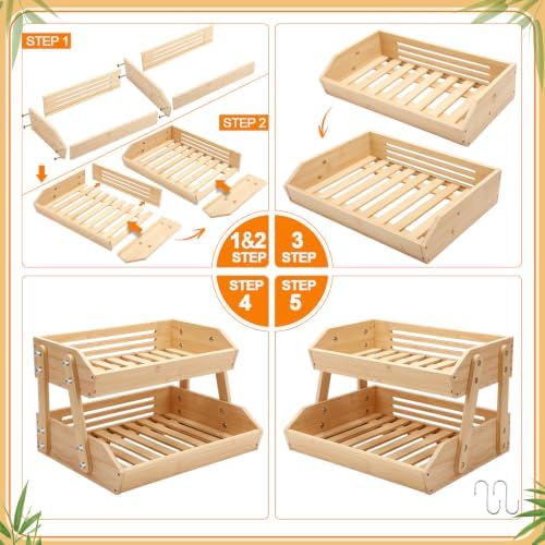 Marsui 2 Pcs 2 Tier 16" Bamboo Fruit Basket for Kitchen Counter, Wood - Image 5