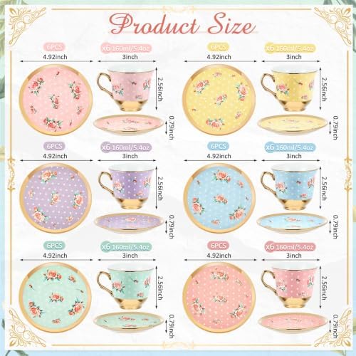 Teenyyou Set of 36 Tea Cups and Saucers, Vintage Style, 5.4 oz - Image 2