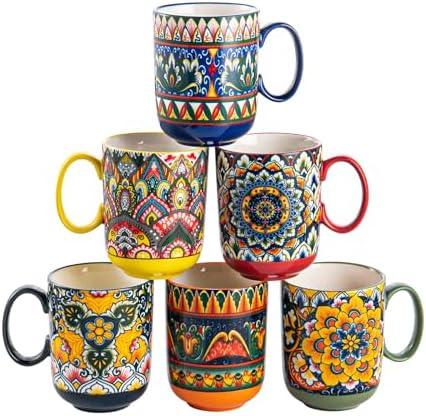 Henten Home Ceamic Coffee Mug Set of 6, 14 oz Latte Cup with Handle by HentenHome