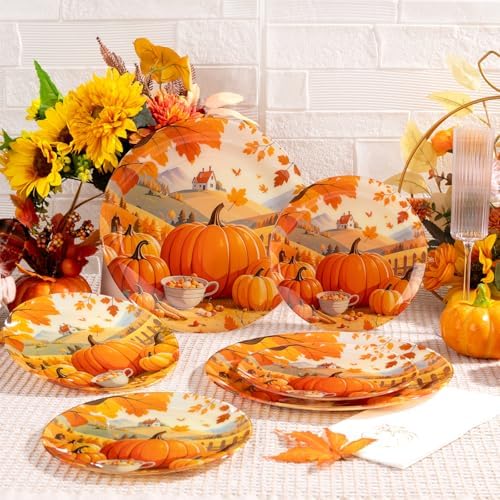 60PCS Thanksgiving Plastic Plates - Heavy Duty Fall Plastic Plates - Pumpkin Disposable Plates Include 30 Dinner & 30 Dessert Plate for Friendsgiving Party Holiday - Image 4