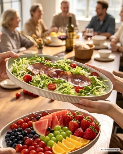 famiware Large Serving Platters Set of 3 Sizes - Oval, Cappuccino White - Image 3