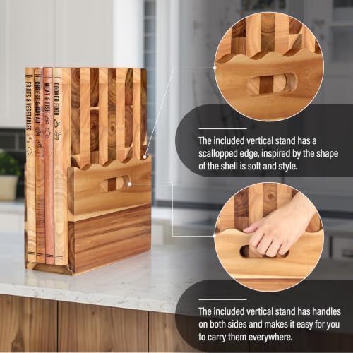 4Pcs Book Cutting Board Set with Stand - The Cutting Board Library, Solid Wood Book-Shaped Boards for Serving & Display, Labeled for Meat & Fish, Bread & Cheese, Cooked Food, Fruits & Vegetables - Image 4