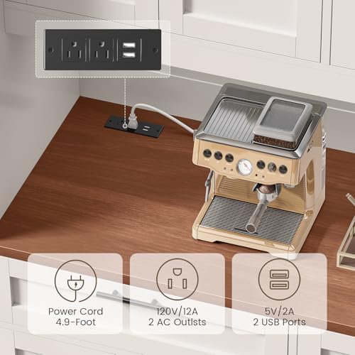 Itaar 71" Kitchen Pantry Cabinet with Charging Station and Led Light, Kitchen Storage Cabinets with Microwave Stand, 59" Wide Pantry Storage Cabinet with Storage Cart 3 Tier for Dining Room, White - Image 5