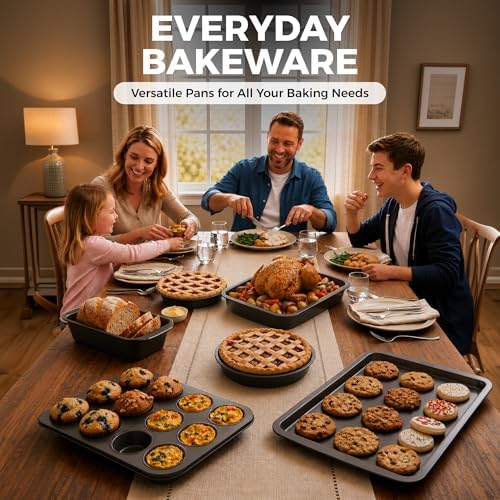 PERLLI Non-Stick 6-Piece Bakeware Set – Carbon Steel with Even Heat Distribution, Oven Safe to 446°F, BPA-Free, Dishwasher Safe, Stackable Baking Tools for Easy Storage and Everyday Cooking - Gray - Image 7