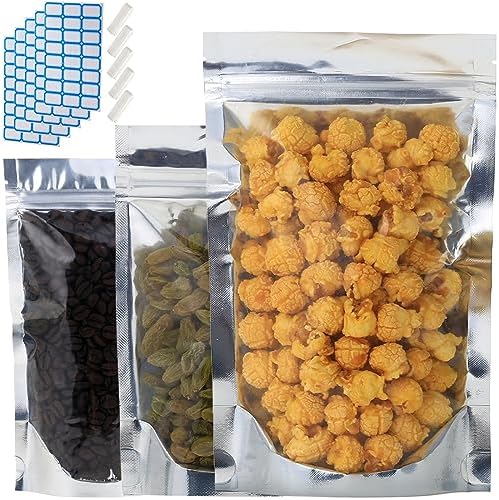 100-Pack Reclosable Large Mylar Bags for Food Storage 6.3" x 9.5" Stand Up Pouch Bags Bulk Resealable Smell Proof Aluminum Silver Foil Bags with Clear Window Kitchen Storage Edible Packaging by Circloophs