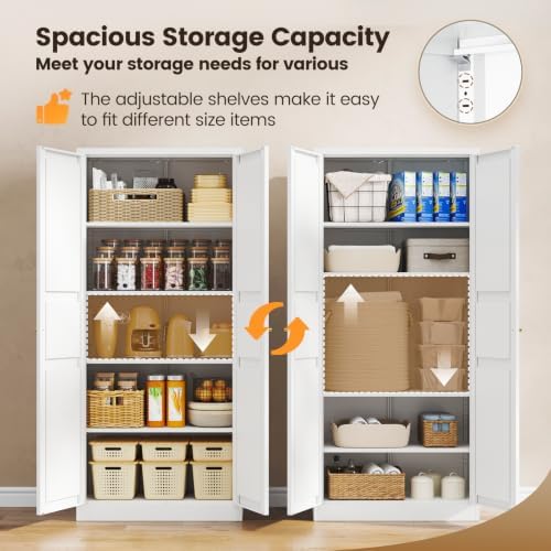 71"Metal Pantry Kitchen Pantry Storage Cabinet Tall White Cabinet with Door - Image 5