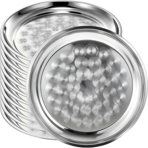 12 Pack Stainless Steel Round Silver Serving Tray Bulk, 16 Inch by Acellegic
