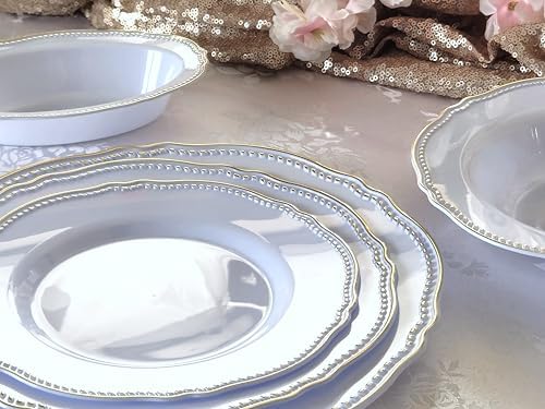 " OCCASIONS " 200pcs set (25 Guest)-Wedding Disposable Plastic Plates & cutlery - 10.25'', 7.5'' +paper napkins, Gold rim cups & Silverware (Rochelle Antique Rose and Gold) - Image 5