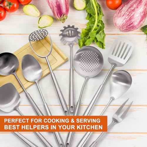 Stainless Steel Kitchen Utensils Set 18 10 Stainless Steel Cooking Utensils Set - 12 PCS Large Metal Cooking Utensil Tools Set - Image 4