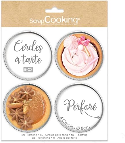 ScrapCooking 1322 4 Round Perforated Tart Circles - Individual Pie Circles Diameter 8 cm - Stainless Steel Frame Moulds - Uniform Baking - Pastry Accessories Cake Dessert by ScrapCooking