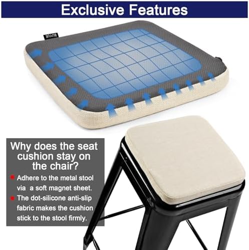 BUYUE Friendly Woven Fabric Magnetic Bar Stool Cushion 1 Piece, Enhanced Anti-Slip Breathable Small Chair Seat Pad for Café Bistro Stackable Metal Stool (Square, Beige, 1) - Image 6