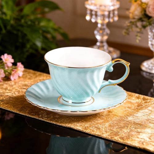 KAMMAK Tea Cups and Saucers Set of 2, Fine Bone China Coffee Cups, GH023 - Image 4