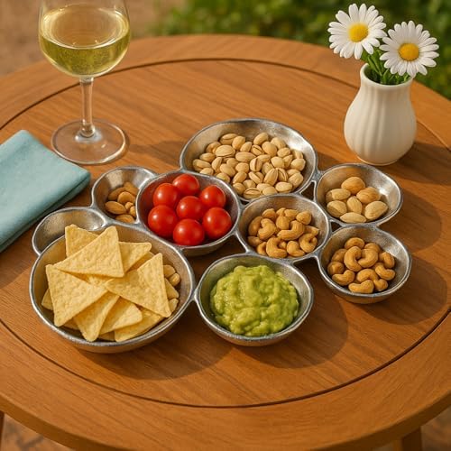 9 Cluster Decorative Bowls Bright Silver Snack Tray Bowl Chip & Dip Serving Piece Strong Brass Centerpiece Beautiful Room Accent & Entertaining Parties Home Decor Wedding Gifts 22 Inch Decorative Gift - Image 6