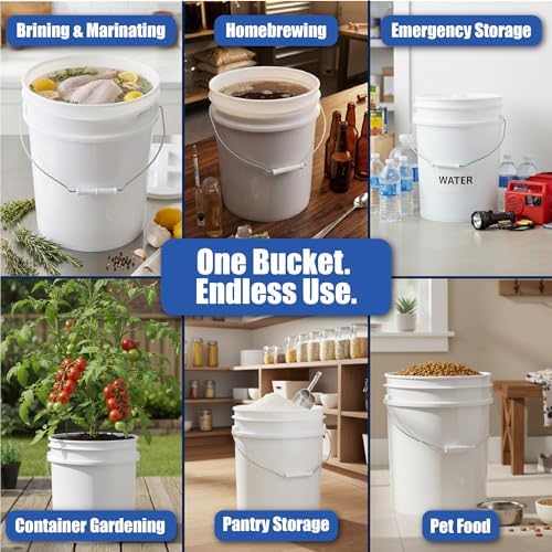 ePackageSupply 5 Gallon Bucket - Food Grade w/Lid BPA-Free, 6 Pack - White - Image 3