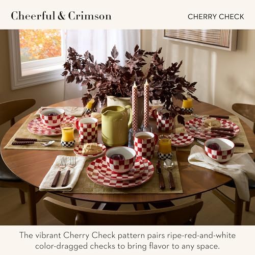MACKENZIE-CHILDS Stoneware Mugs Set, Red-and-White Cherry Check - Image 3